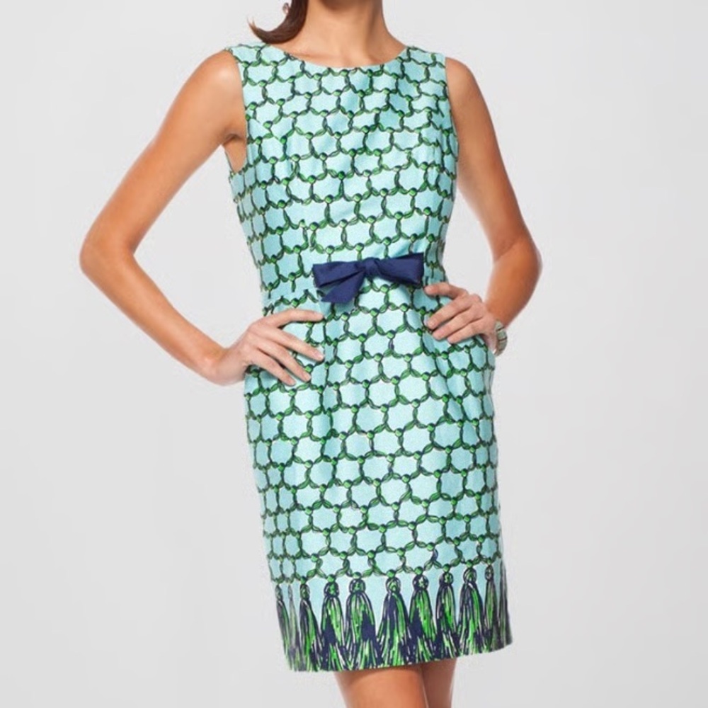 Lilly Pulitzer Mint Green, Navy & Kelly Green Printed Sheath Dress